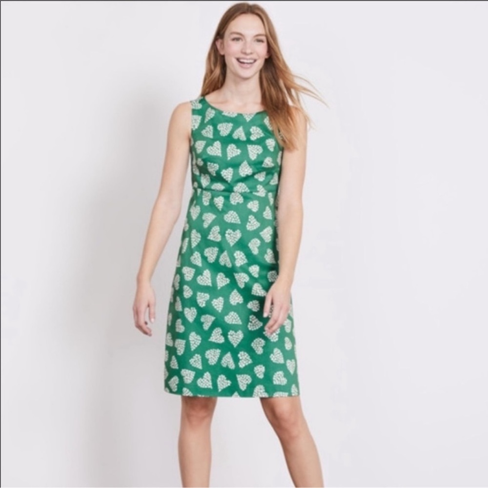 Boden Green Heart Print Sleeveless Sheath Dress